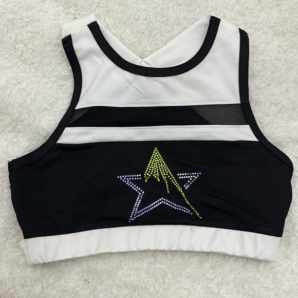 New Varsity Black & White Sports Bra with Sparkle Star. Size Adult Small. - Picture 1 of 7